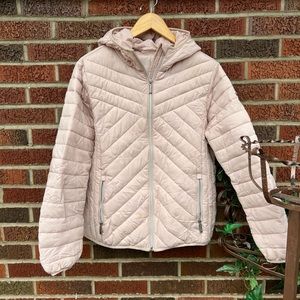 Michael Kors Dusty Pink Puffer Full Zip Hooded Packable Winter Coat Jacket